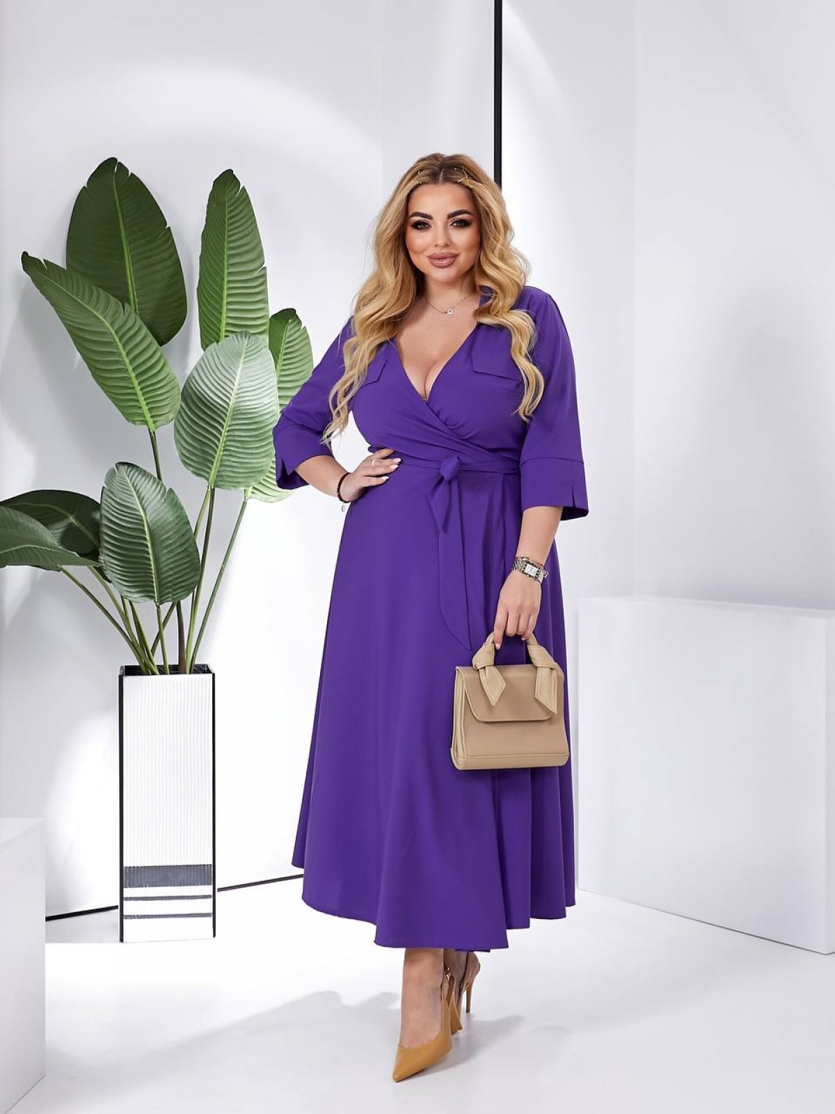 Жіноча сукня міді із софта колір фіолет р.54/56 454018