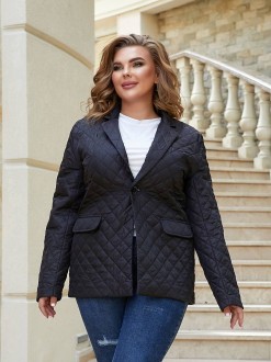 Жіночий піджак зі стьобаної плащової тканини чорного кольору р.58/60 377614