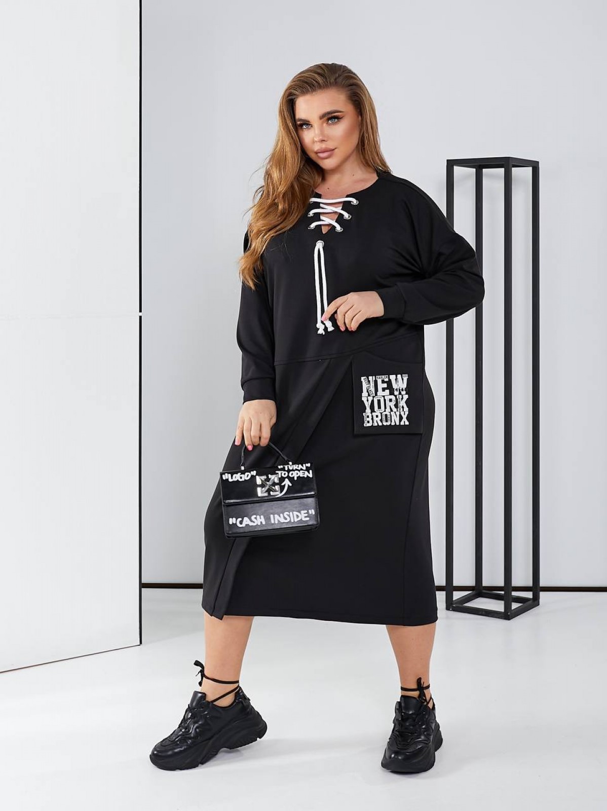 Жіноча сукня у спортивному стилі колір чорний р.56/58 450515